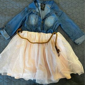 Girls, Jean and pink tutu dress with belt